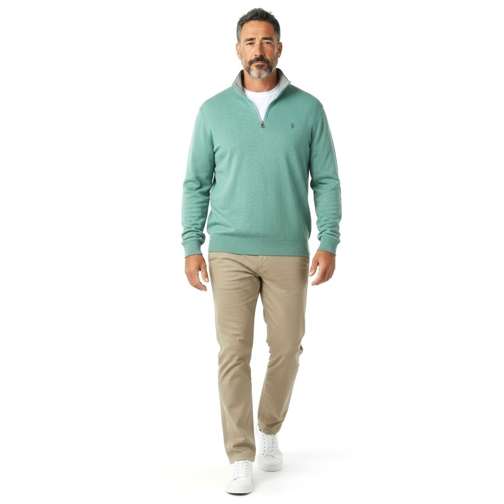 Polo Ralph Lauren Men's 1/4 Zip Luxury Knit Jersey Pullover Mint Green XL Soft
